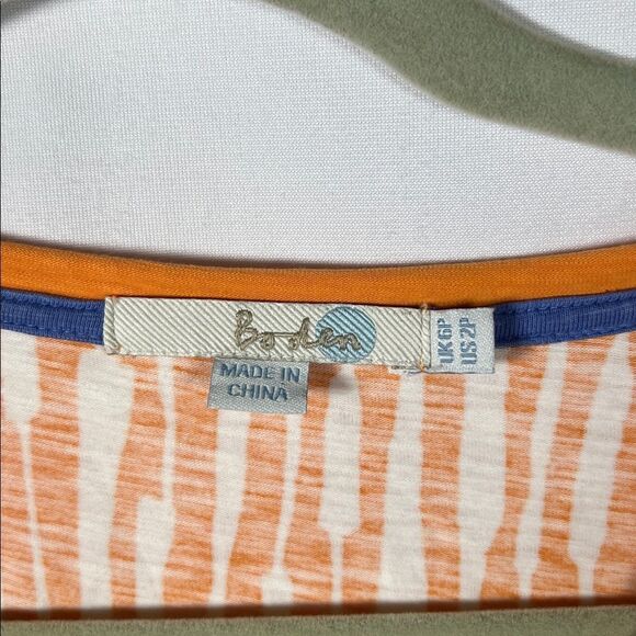 Boden Women’s Jersey Day V-neck‎ Dress Orange Print Cap Sleeve Size 2P - Picture 2 of 4